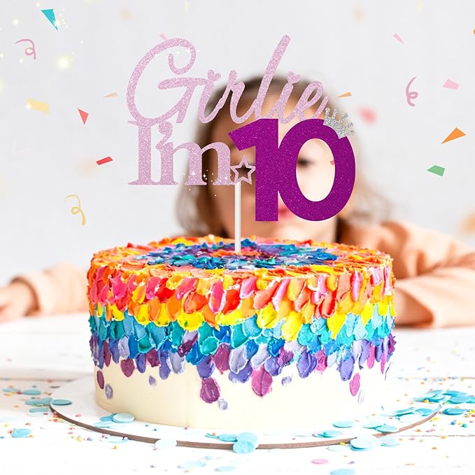 Girlie I'm 10 Cake Topper, 10th Birthday Decorations for Girl, Glitter Funny 10th Birthday Cake Topper, Girlie 10 Year Old Birthday Party Decoration Supplies