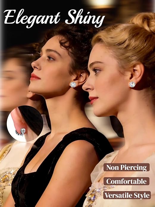 FIBO STEEL Clip on Halo Earrings Rhinestone Earrings Crystal Earrings for Women Round Acrylic Stone Inside Dance Competitions Stage Opera Performance Wedding Party Jewelry
