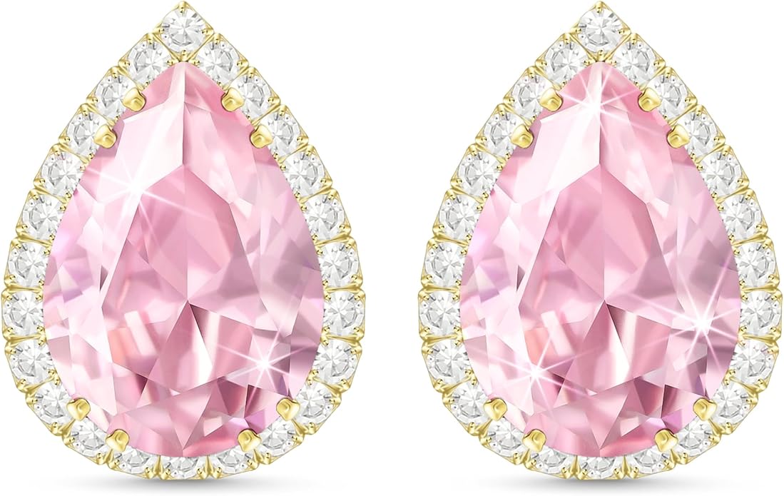 Linawe Women Stud Earrings, Teardrop Diamond Moissanite Cubic Zirconia Earrings Studs Rhinestone Jewelry Gold/Silver/Rose Gold