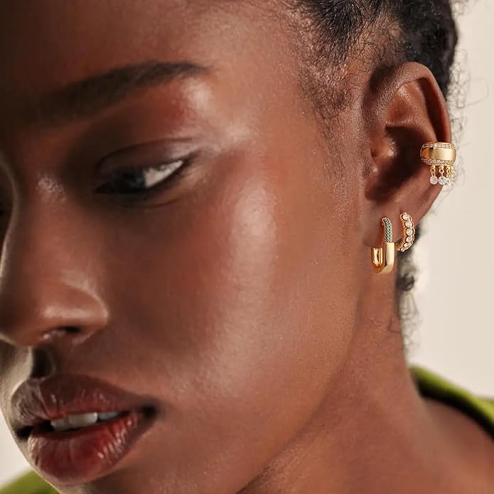 MYEARS Women Earrings Gold Huggie Hoop Ear Stud Cuff 14K Small Simple Hypoallergenic Everyday Jewelry