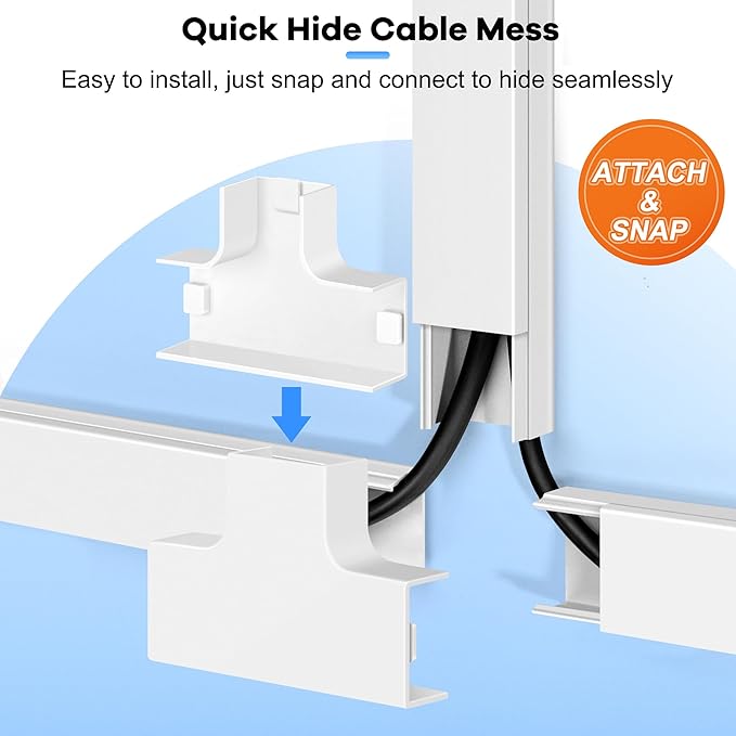 126in Cord Hider Kit, ZhiYo Wire Hiders for TV on Wall, Paintable Cable Management Kit, Wire Cover for Wall Mount TV, White Cable Raceway, Cord Cover Wall Wire Management Kit, 8xL15.7in W1.18inH0.67in