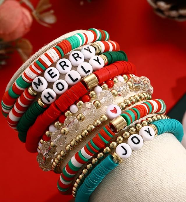 iF YOU 13pcs Heishi Clay Beaded Stretch Bracelets for Women, Boho Gold Surfer Stackable Bracelet Stacks White Brown Black Beach Jewelry