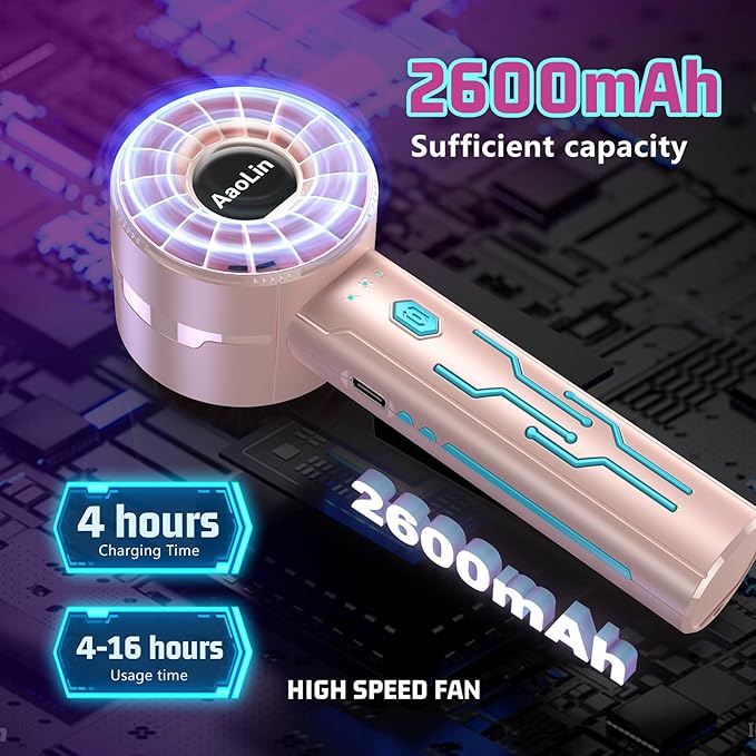 2pcs Portable Handheld Turbo Fan with 7000rpm High-Speed Motor USB Rechargeable Cooling Personal Fan 4-Speed, 4-16H Runtime, with Lanyard for Outdoor Travel, Women, Kids, Summer Gift