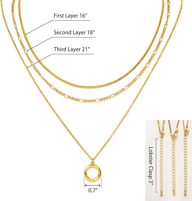 LANE WOODS Gold Plated Necklaces for Women - Multilayer Coin Medallion Pendant Necklace Adjustable Layering Choker Necklaces Chain Set Jewelry