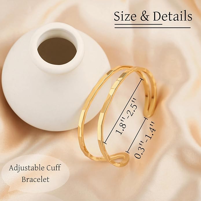 PERNNLA PEARL Dainty Gold Bar Bracelet for Women Simple Delicate Thin Cuff Bangle Hook Bracelet 18K Gold Plated Handmade Minimalist Jewelry