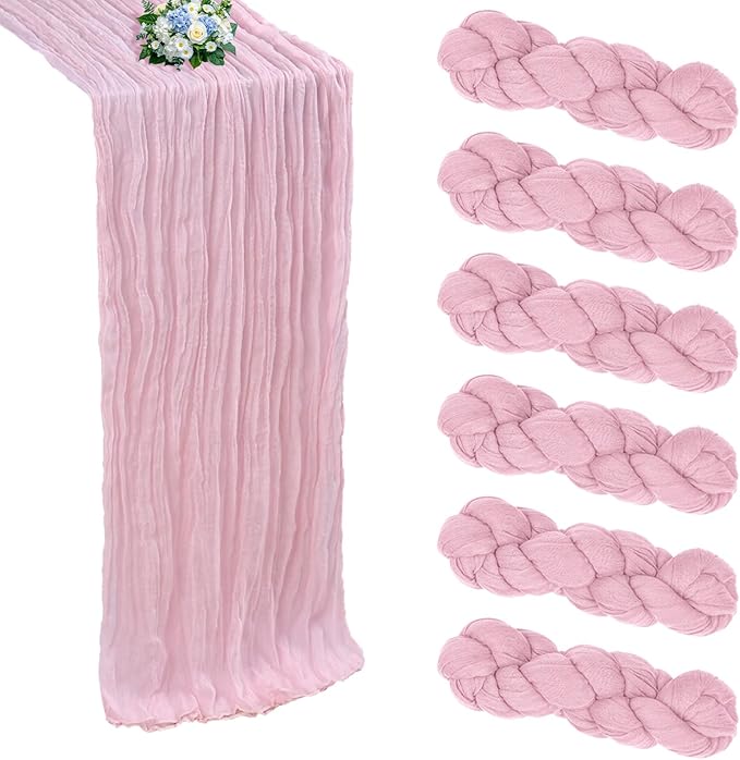 6 Pack Pink Cheesecloth Table Runner 10FT Boho Cheese Cloths Gauze Fabric Table Runners 120 Inch Rustic Sheer for Wedding Birthday Party Baby Shower Centerpiece Home Decorations