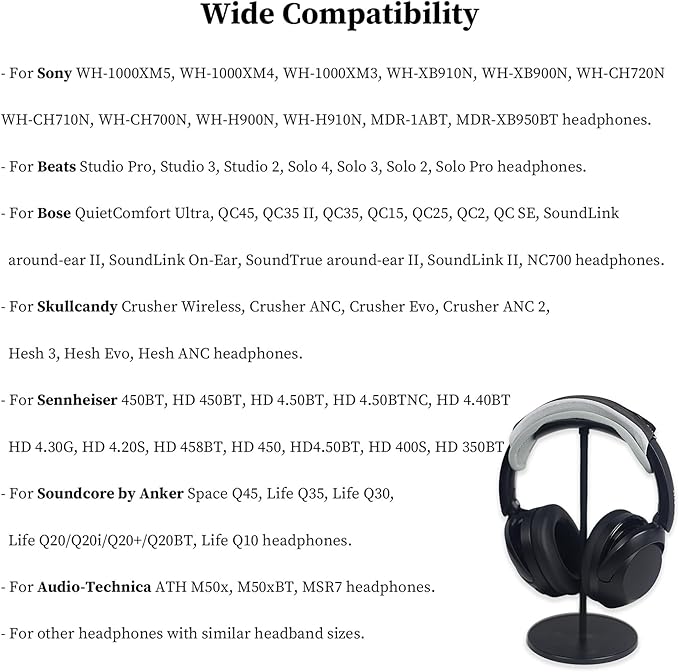 Adhiper Universal Headphone Headband Cover for Sony Beats Bose Soundcore HyperX ATH Skullcandy JBL Jabra, Headband Cover Protector for Sony XM6, XM5, XM4 & Beats Studio Pro/Solo4 Headphones - Gray