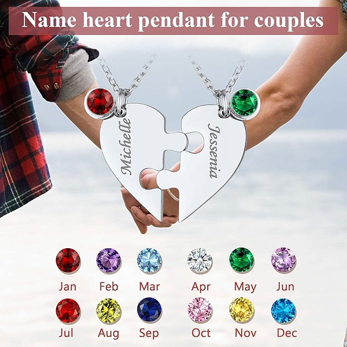 FindChic Personalized Matching BFF Necklace for 2/3/4/5/6 Puzzle Name Heart Pendant Stainless Steel Couple Necklace Set Customized Necklaces for Teen Girls