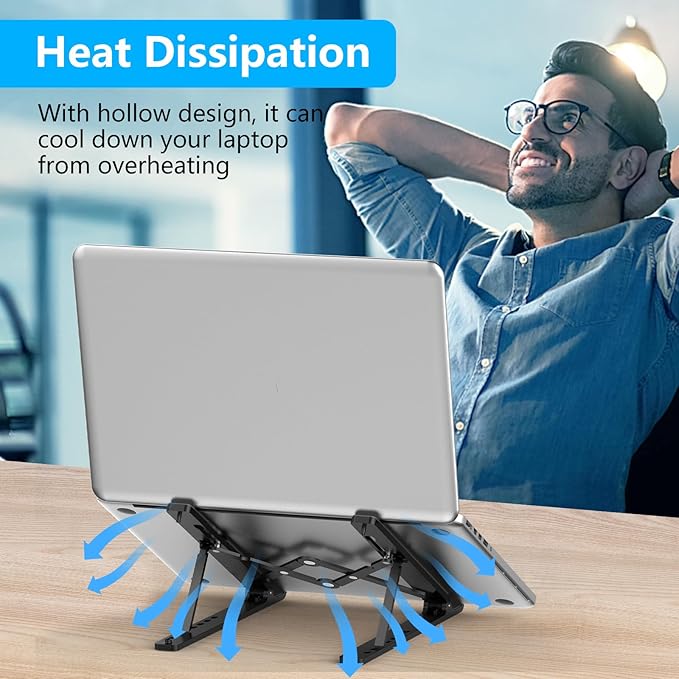Adjustable Laptop Stand, Portable Laptop Riser for Desk, ABS+Silicone Foldable Ventilated Cooling Notebook Holder Stand for 10-15.6” Laptops,Tablets