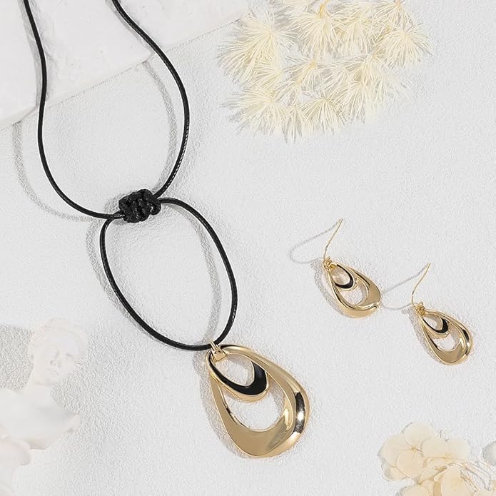 Madison Tyler Gold Plated Jewelry Set for Women | Silver Teardrop Pendant Necklace Trendy | Long Necklace with Snake Chain | Fashion Dangle Earring Set