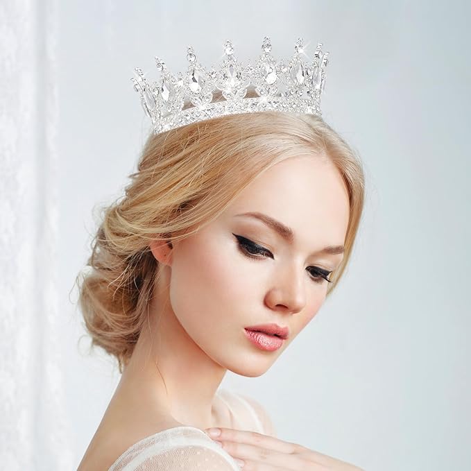 Queen Crown Rhinestone Wedding Crowns and Tiaras for Women Costume Party Hair Accessories Princess Birthday Crown Crystal Bridal Crown (Silver & White Crown)