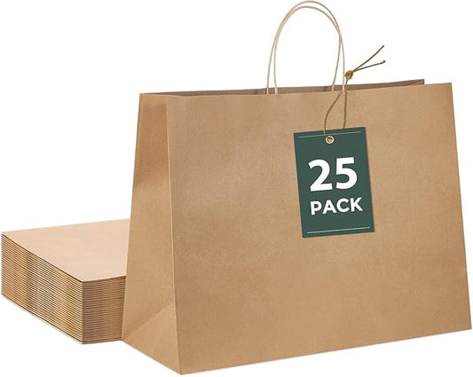 GSSUSA 16x6x12 Brown Paper Bags with Handles 25 Pcs, kraft Paper Shopping Bag for Small Business, Large Paper Bags Valentine's Gift Bag with Handles for Boutique, Food Service Take Out