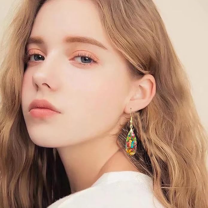 Boho Women Natural Stone Earrings Unique Healing Imperial Jasper Gemstone Energy Hypoallergenic Lightweight Dangle Drop Earrings Multiple Styles Earrings Jewelry for Birthday Party Gift