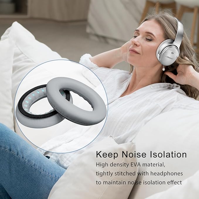 GEVO Ear Pads Cushions Replacement for QC35 ii QC35, Earpads for Bose QuietComfort 35ii 35 Headphones with Protein Leather Noise Isolation Memory Foam (Gray)