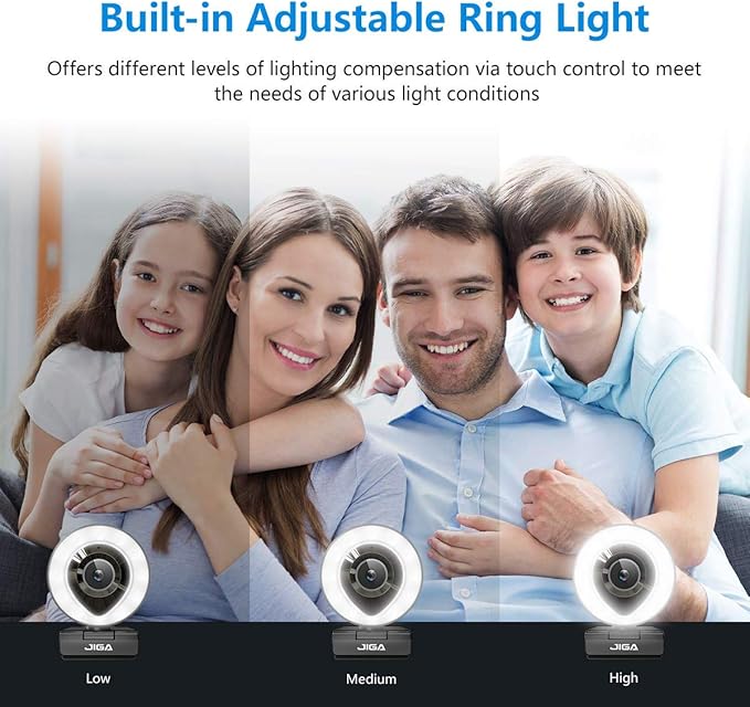 JIGA Streaming Webcam with Dual Microphone 1080P Adjustable Right Light Pro Web Camera Advanced Auto-Focus with Tripod Zoom Camera Gaming Webcam for Xbox Facebook YouTube Streamer Conferencing