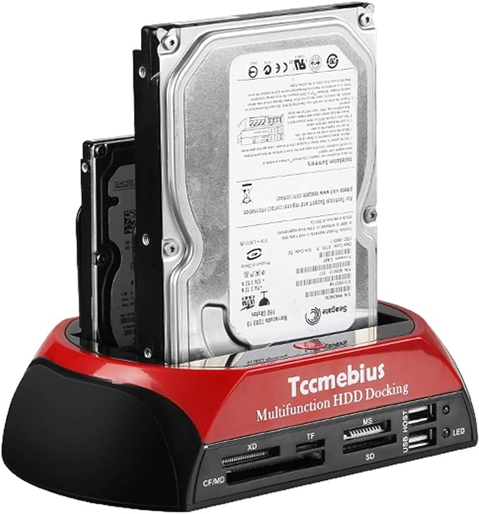 Hard Drive Docking Station, TCC-S862-US USB 2.0 to 2.5 3.5 Inch SATA IDE Dual Slots External Enclosure with All in 1 Card Reader and USB 2.0 Hub for 2.5" 3.5" IDE SATA I/II/III HDD SSD