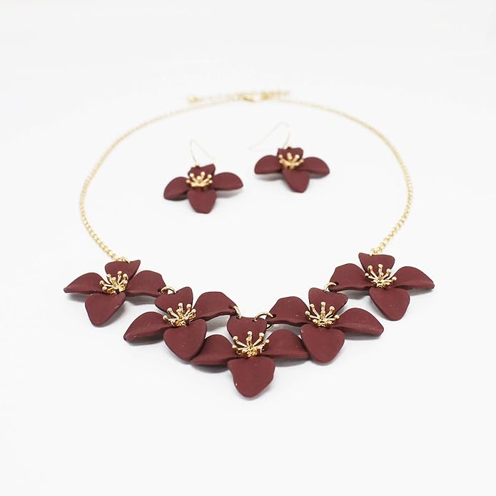 POMINA White Flower Statement Necklace for Women, Floral Bib Collar Necklace with Adjustable Chain, Flower Earrings, Elegant Costume Jewelry for Weddings, Gifts for Women