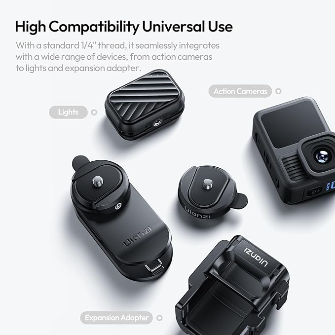 ULANZI CK01 Cka Quick Release Base Set Camera Accessories, Quick Setup Kit with 1/4'' Screw for GoPro DJI Insta360 AKASO Action Cameras, Small Camera and Lights Super-Quick Switching