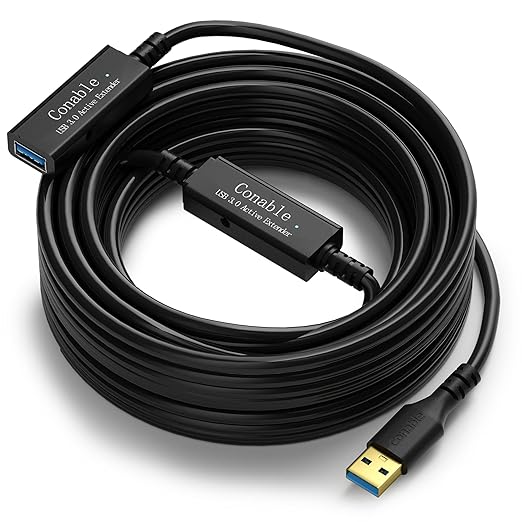 USB 3.0 Active Extension Cable 35 Feet, Long USB Type-A Male to Female Extender Cord, Built-in 2 Signal Booster Smart Chips, 5Gbps Transfer, for Printer, Xbox, Webcam, VR, Hard Drive, USB Hub and More
