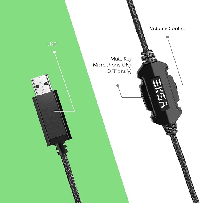 EKSA E1000 Gaming Headset, Computer Headphones with Noise Canceling Mic & RGB Light, Compatible with PC, PS4, PS5, Laptop
