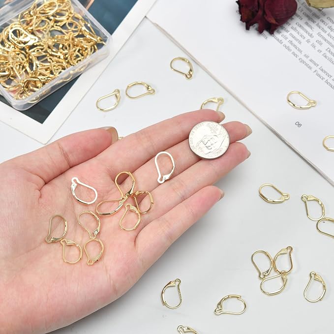 100Pcs 14K Gold Filled Leverback Earwires French Earring Hooks,Hypoallergenic Dangle Ear Wire Findings for DIY Jewelry Making Supplies (Gold-French Leverback Earwires)