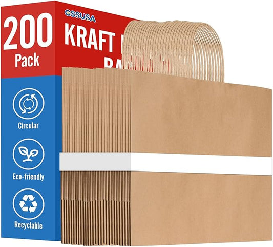 GSSUSA Large Brown Paper Bags with Handles 16x6x12 200 Pcs, Kraft Paper Gift Bag Bulk Bags for Small Business, Grocery & Retail, Boutique Shopping, Merchandise Packaging