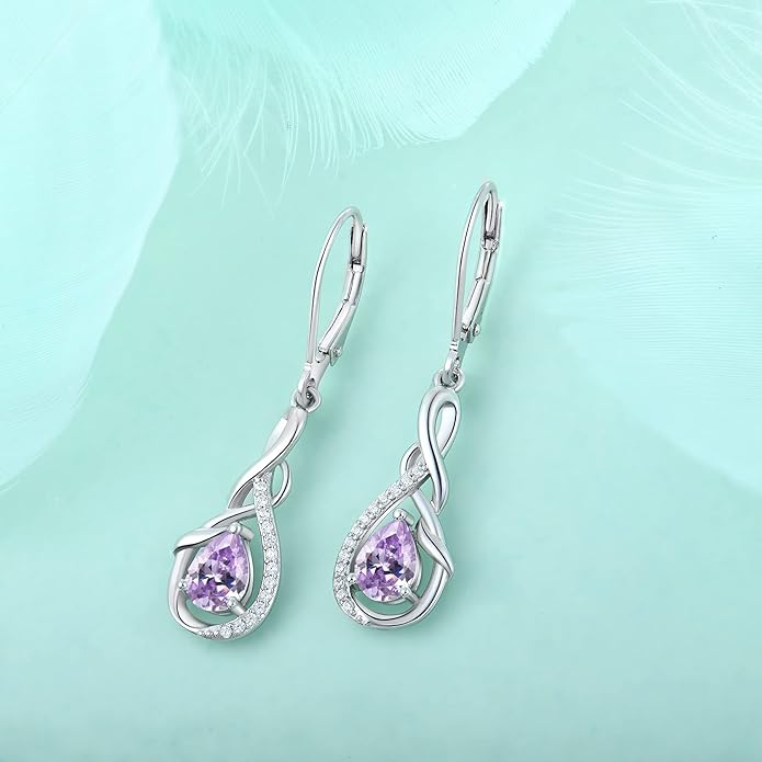 Starchenie Infinity Dangle Drop Earrings Sterling Silver Leverback Earrings Gemstones Twisted Jewelry