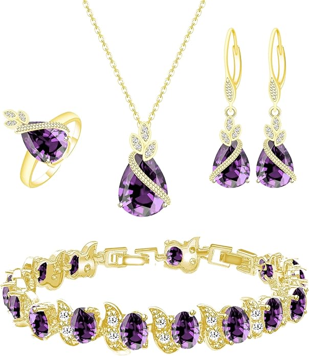 GZWHD Jewelry Set for Women CZ Earrings Necklace Ring Bracelet Set Prom Party Wedding Jewelry Gift for Mother Friend Wife