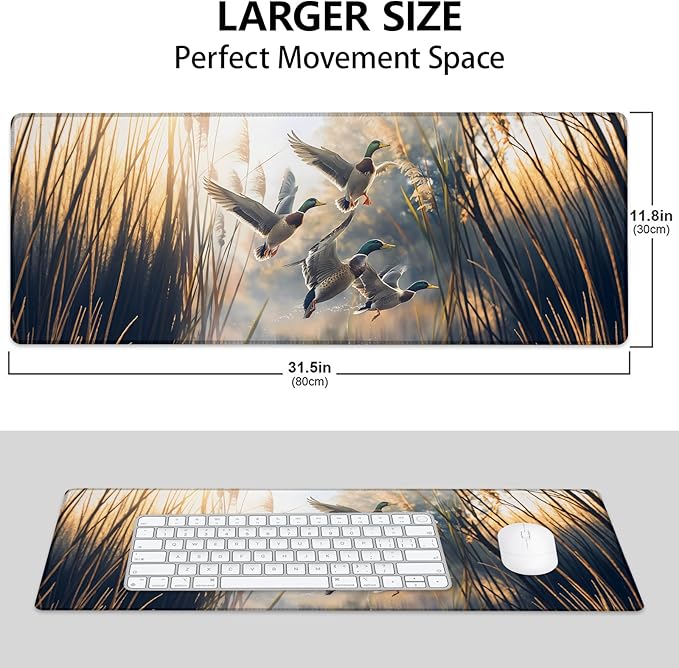 Mallard Ducks Large Mouse Pad, Gaming Mouse Pad, Keyboard Mat, Non-Slip Rubber Base, Office Accessories, Desk Mat, MousePads for School, Work, Home Decor Gifts 31.5" x 11.8"