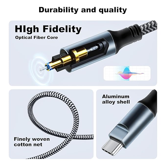 Kumiho Braided USB C to Optical Audio Cable 3Ft USB C to Toslink Optical Cable with Gold-Plated Connector for TV/Soundbar, Sony PS5,Speakers & Home Theater Systems
