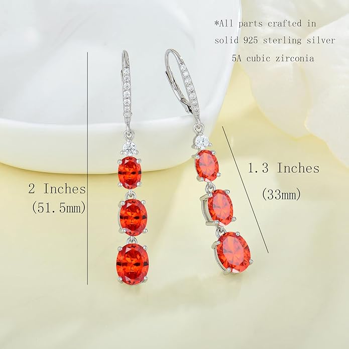 Women 925 Sterling Silver Birthstone 3-stone Leverback Drop Dangle Earrings 5A Cubic Zirconia Jewelry for Her