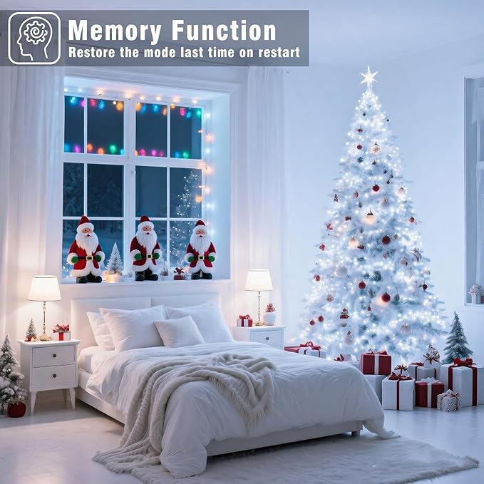 800 LED Christmas Lights Outdoor Indoor, String Lights for Outside with 8 Modes Waterproof, Plug in Twinkle Light Clear Wire for Xmas Tree, Patio, Wedding, Party Decorations, White