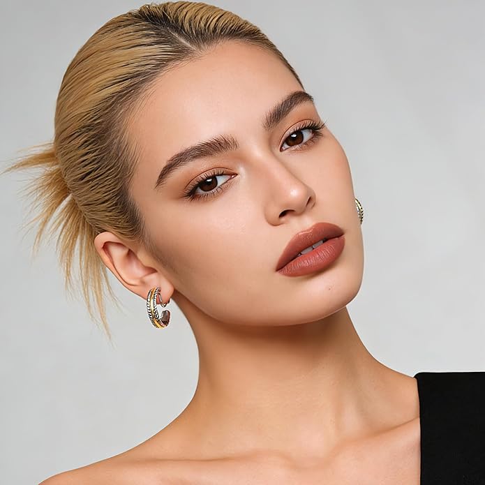 Gold and Silver Clip-On Earrings Two Tone Mixed Metal Clip-On Earrings Chunky Hoop Clip Earrings