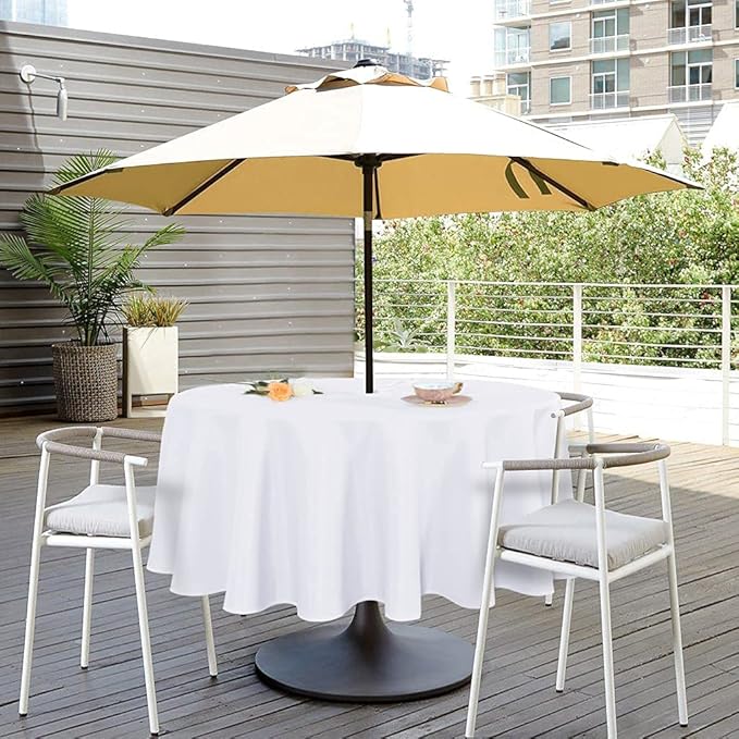 SARAFLORA Outdoor and Indoor Tablecloth -60 inch Round, White Wrinkle Free Washable Waterproof Table Cloth with Umbrella Hole and Zipper Round Table Cover for Spring/Summer/Patio/Picnic/BBQS/Party