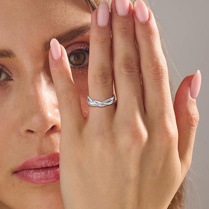 OOOPEL Sterling Silver Adjustable Ring S925 Silver Rings for Women Cubic Zirconia Twist Love Knot Dainty Ring Silver Minimalist Open Finger Rings Silver Thumb Sterling Silver Ring