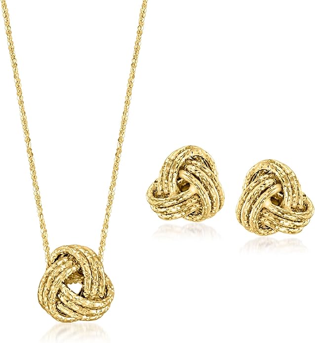 Ross-Simons Italian 14kt Yellow Gold Love Knot Jewelry Set: Necklace and Stud Earrings. 16 inches
