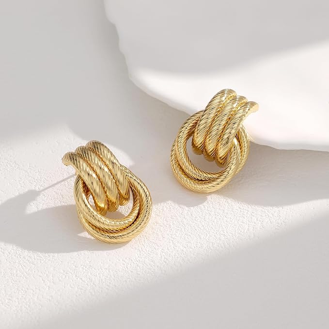 Chunky Knot Link Earrings, Twisted Circle Geometric Drop Dangle Earrings Studs, Women's Jewelry_L Size