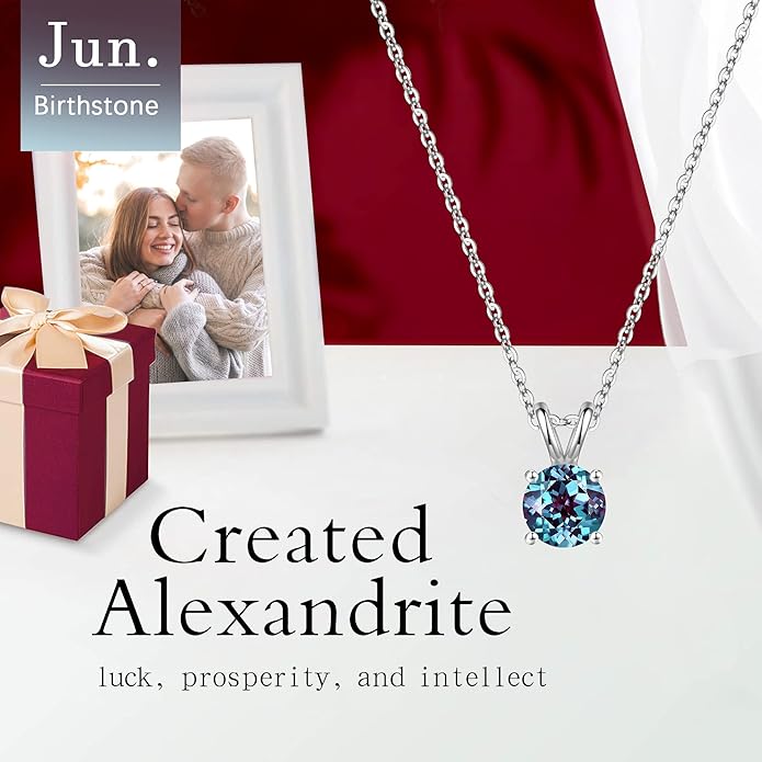 SMILEST Birthstone Necklace for Women Mom Wife, 1ct Sparkle Round Cut Birthstone Pendant 925 Sterling Silver Necklace Gifts for Women Mom Wife Friend