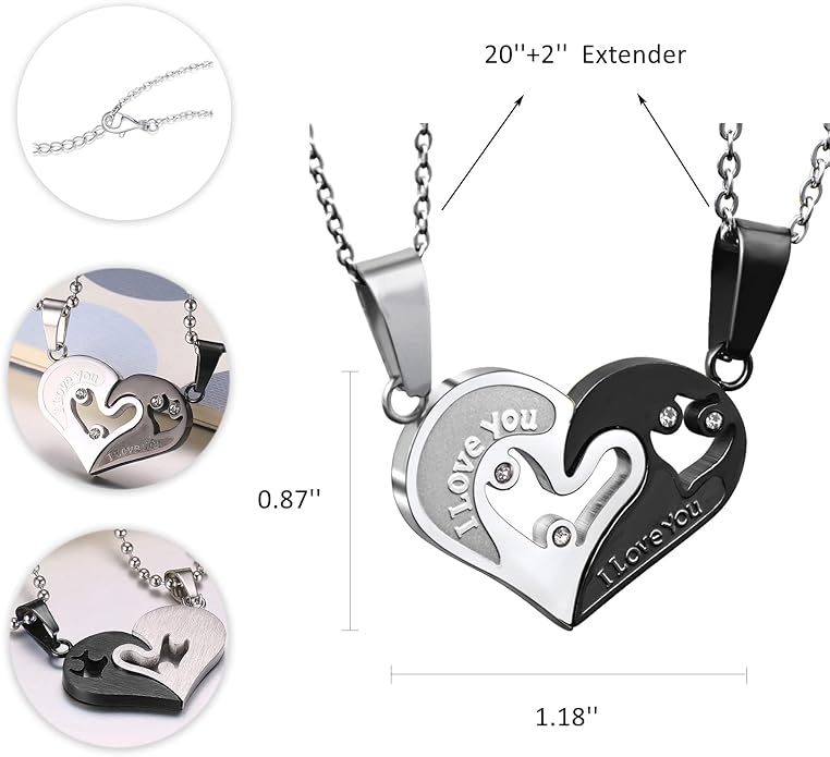 Couple Heart Or Cat BFF Best Friend for Girls Puzzle Friendship Pendant Necklaces,316L Stainless Steel