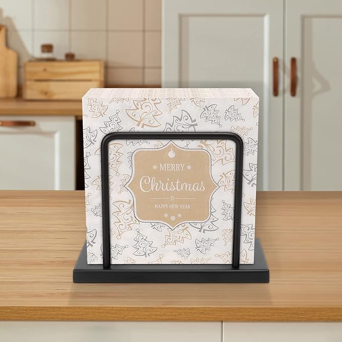 Livabber Napkin Holder, Metal Napkin Storage Modern Freestanding Tissue Paper Dispenser for Table Kitchen Countertop (Metal Base, Black)