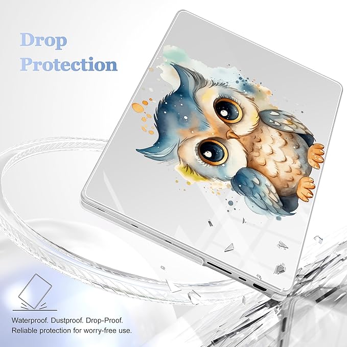 for MacBook Pro 16 inch Case 2021 2022 2023 2024 Release A3186 A3403 M4 A2991 M3 A2780 M2 A2485 M1 Pro/Max, Hard Shell Case with Screen Protector & Keyboard Cover, Cute owl