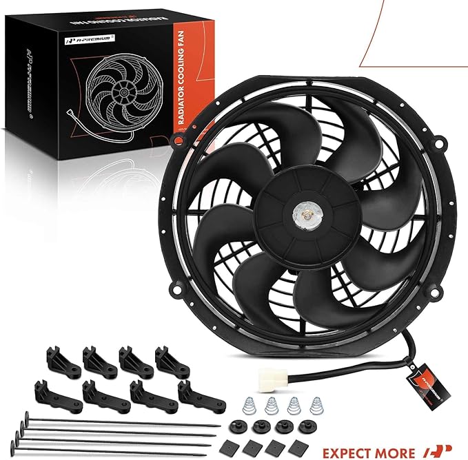 A-Premium 10'' 10 inch Universal Slim Fan Electric Radiator Cooling Fan Assembly, 12V 80W with Mount Kit