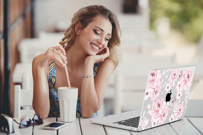 CISSOOK Compatible with MacBook Air 13.6 inch Case M4 M3 M2 Chip 2025 2024 2023 2022 Release, Plastic Hard Shell Case Keyboard Cover Screen Protector for Mac Air 13 A3240 A3113 A2681, Cute Pink Flower
