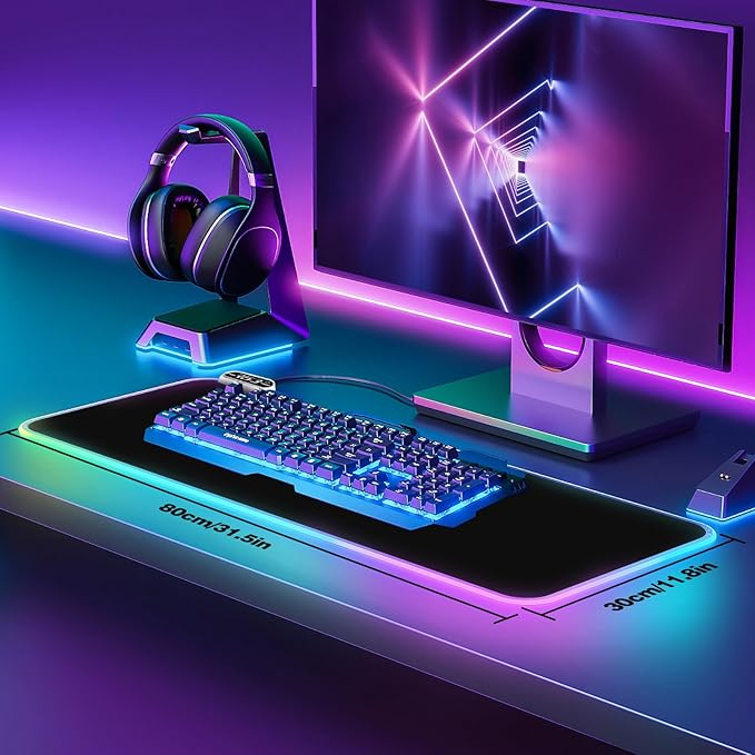 Galdas Gaming Mouse Pad XXL XL Large Long Extended Big Mousepad Non-Slip Rubber Keyboard Mouse Pad with Stitched Edges for Laptop Home Office (31.5x11.8x0.08 Inch) … (RGB Black)