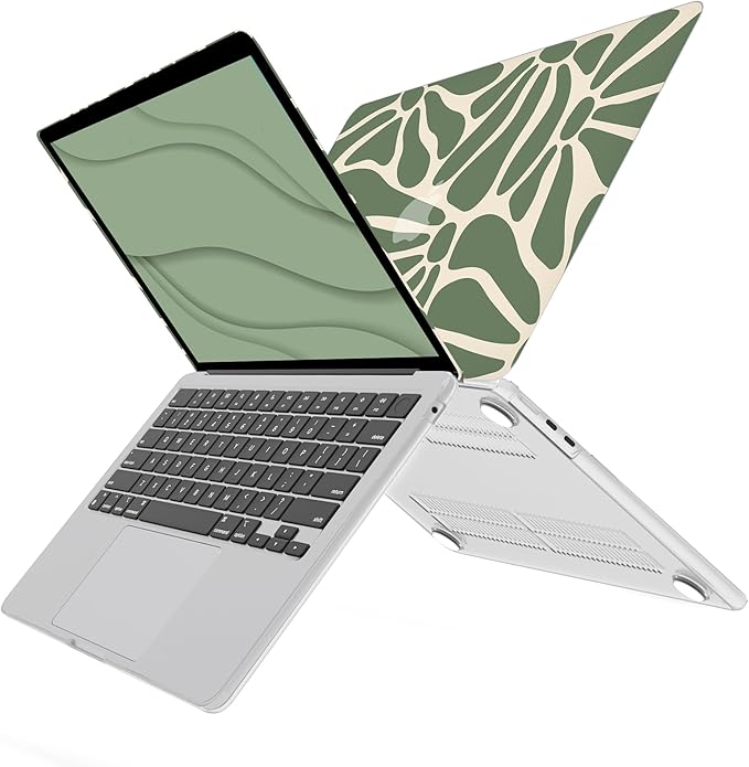 G JGOO Compatible with MacBook Air 13 inch Case 2025 2024 2023 2022 M4 A3240 M3 A3113 M2 A2681, Plastic Hard Shell for MacBook Air 13.6 inch Case + Keyboard Cover + Screen Protector, Abstract Flower