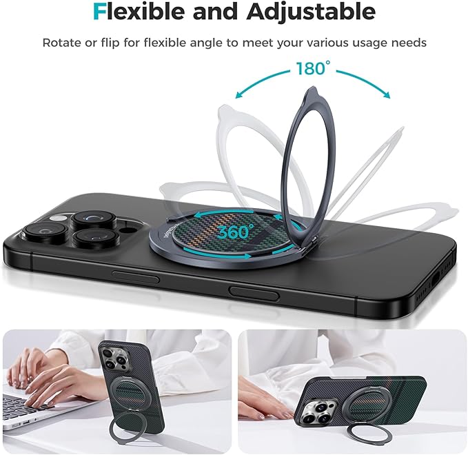 BENKS ArmorPop Magnetic Phone Grip & Stand for MagSafe, 360° Rotation Adjustable Phone Ring Holder for iPhone 17/16/15/14/13/12 Series, Durable Kevlar Design