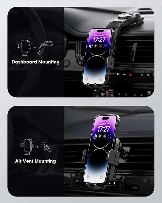 Wireless Car Charger, ZEEHOO DUOXX Dual Coils 15W Fast Charging Auto-Clamping Car Mount, Dashboard, Vent Charging Phone Holder Smart Sensor Cradle for iPhone 15 14 13 12, S23 Ultra, Z Flip4 3, etc