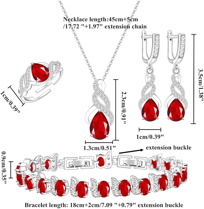 LMXXVJ Jewelry Set for Women,Teardrop Cubic Zirconia Necklace Earrings Adjustable Ring Bracelet Jewelry Set Formal Jewelry Gift