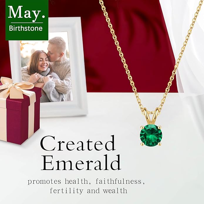 SMILEST Birthstone Necklace for Women Mom Wife, 1ct Sparkle Round Cut Birthstone Pendant 925 Sterling Silver Necklace Gifts for Women Mom Wife Friend