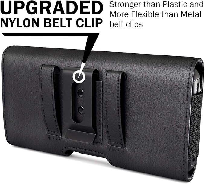 PiTau Holster for iPhone Pro Max & Plus 16, 15, 14, 13, 12, 11, 8, 7, 6, 6s, Xs Max, Cell Phone Case with Belt Clip ID Card Holder for Samsung Galaxy S25+ Note 10+, Fits with Otterbox, Black Large